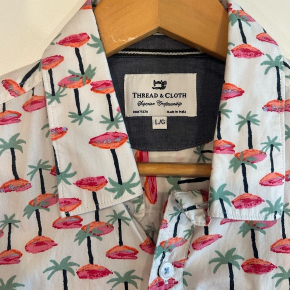 Thread & Cloth Men's L Button Up White Palm Tree Slim Fit Vacation Cotton - Picture 2 of 3